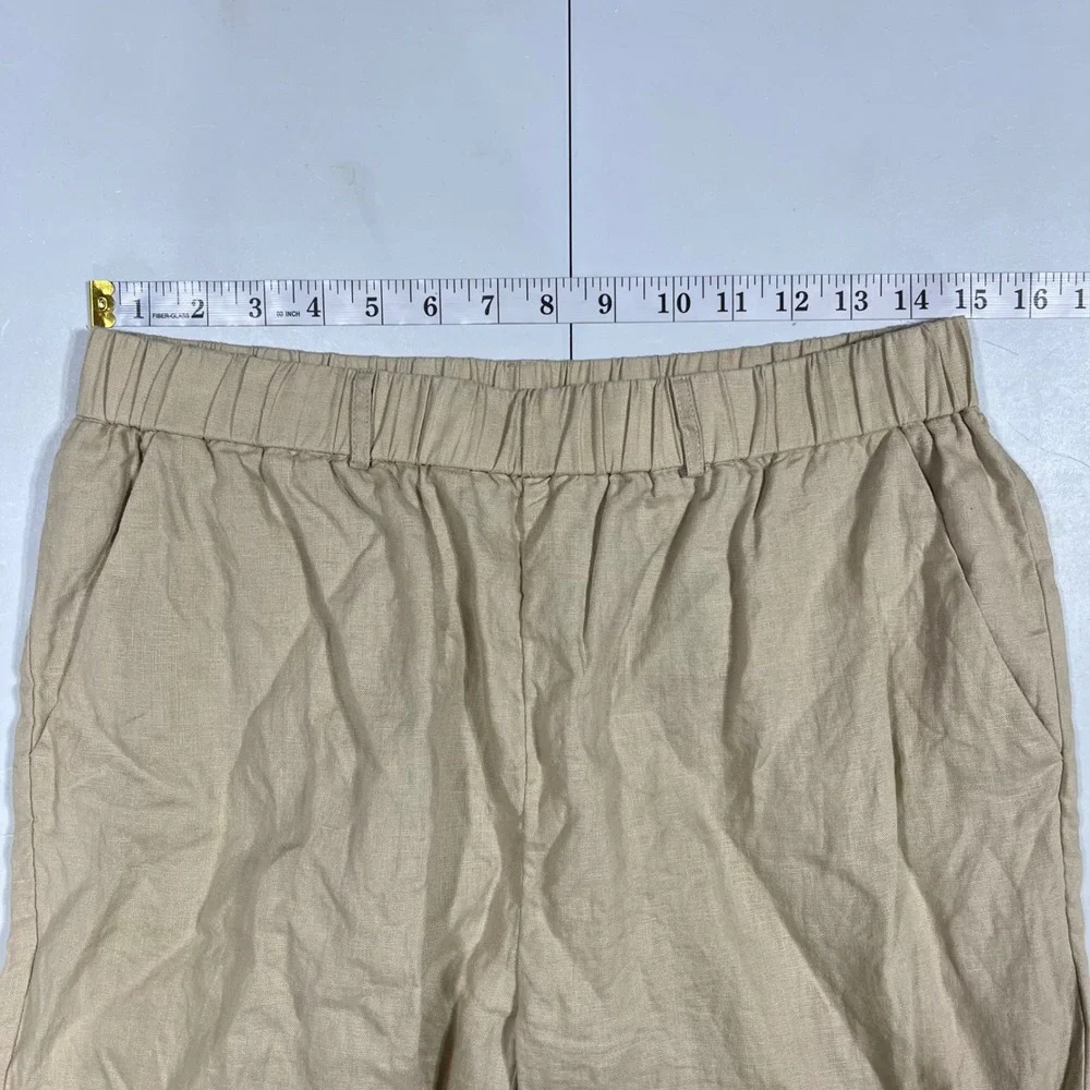 Quince Coastal Minimalist 100% European Linen Wide Leg Pants Beige Womens Medium